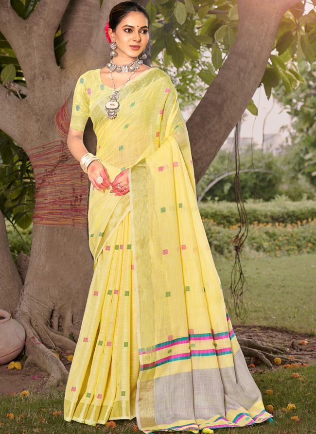 Cotton Yellow Casual Wear Printed Saree